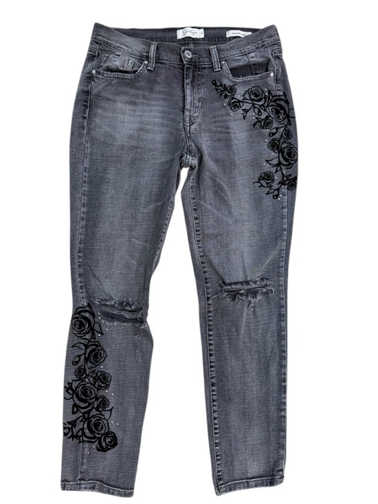 Jessica Simpson Denim - Jessica Simpson Boho girlfriend fit Floral Studded Jeans  charcoal gray 27
